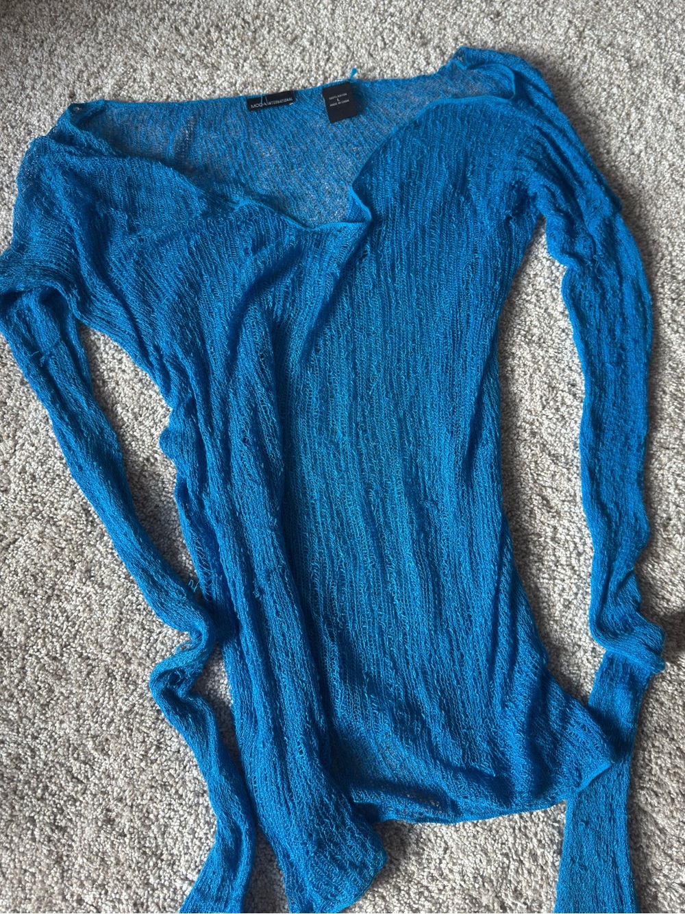 Early - Mid 2000s Moda International Bright Blue Off-Shoulder Knit Sweater
